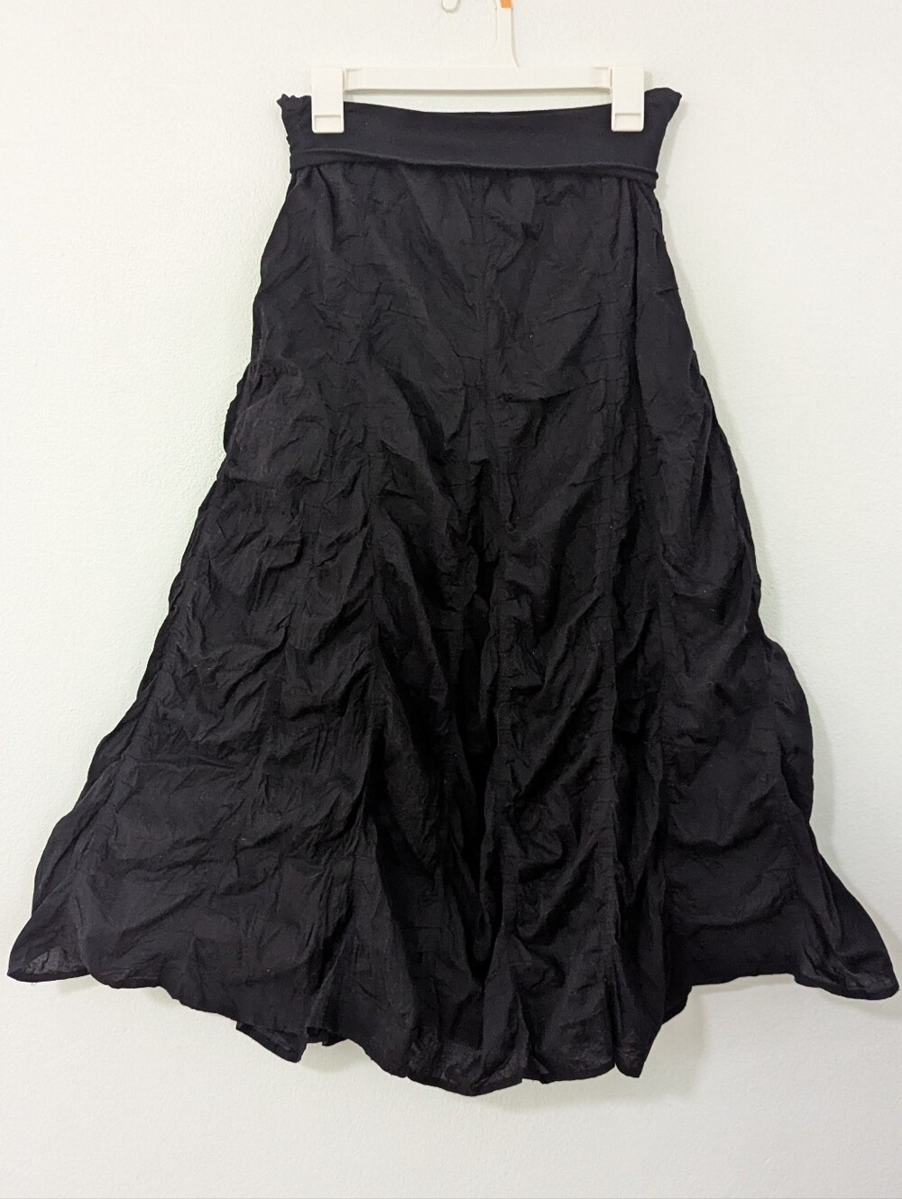 Vintage Baba Y2K Ruched Foldover Waist Maxi Skirt Pleated Black Medium M